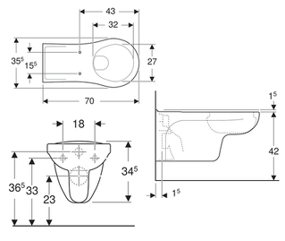 Cuvette Suspendue WC PMR Vitalis 70cm Blanc Gébérit